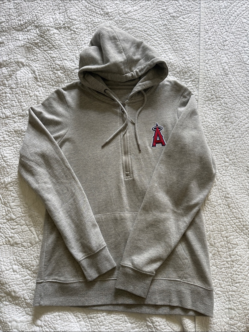 Women’s Gray Half-Zip Hoodie Sweatshirt with Embroidered Angels Baseball Logo
